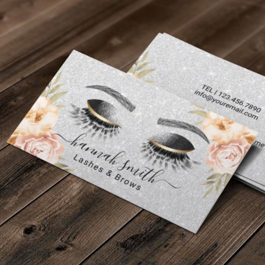 Silver Glitter Lashes en Brows Beauty Salon Floral Visitekaartje