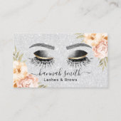 Silver Glitter Lashes en Brows Beauty Salon Floral Visitekaartje (Voorkant)