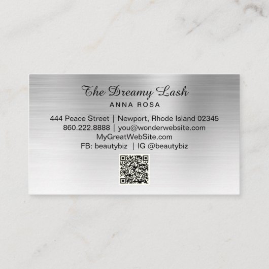*~* SILVER Glitter Lashes QR Brows Extensions Visitekaartje (Achterkant)