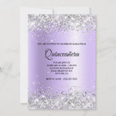 Silver Glitter Lavendel Satin Folie Quinceanera Kaart (Voorkant)
