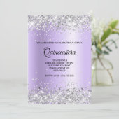 Silver Glitter Lavendel Satin Folie Quinceanera Kaart (Staand voorkant)