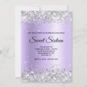 Silver Glitter Lavendel Satin Folie Sweet Sixteen Kaart (Voorkant)