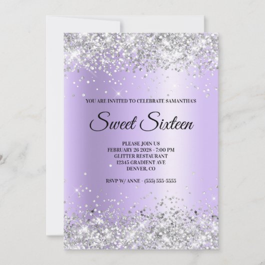 Silver Glitter Lavendel Satin Folie Sweet Sixteen Kaart (Voorkant)