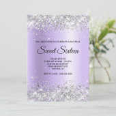Silver Glitter Lavendel Satin Folie Sweet Sixteen Kaart (Staand voorkant)