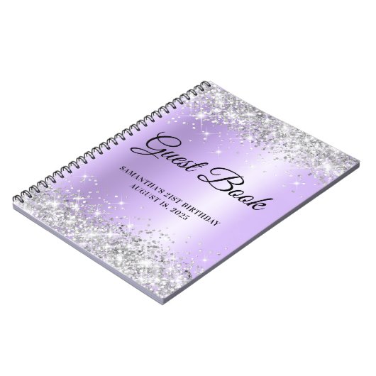 Silver Glitter Lavender 21st Birthday Guestbook Notitieboek (Linkerzijde)