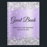 Silver Glitter Lavender 21st Birthday Guestbook Notitieboek<br><div class="desc">Creëer je eigen gastenboek voor haar 21ste verjaardagsfeest in dit lege notitieboek. Meisjes faux dun,  zilverglitter op de boven- en onderrand,  over een bleke lavendel paarse shimmer satin ombre. U kunt de doopvontstijl en grootte aanpassen zoals nodig.</div>