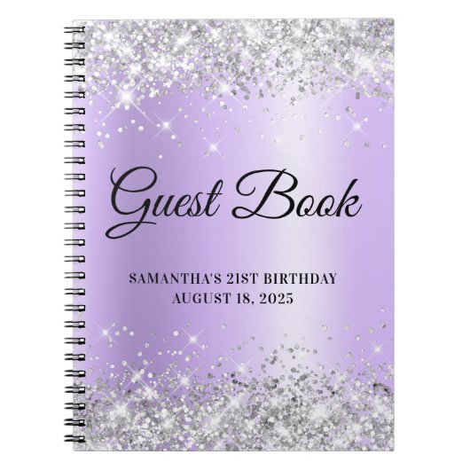 Silver Glitter Lavender 21st Birthday Guestbook Notitieboek (Voorkant)