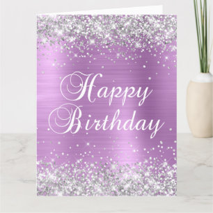 Silver Glitter Lavender Folie Big Happy Birthday Kaart