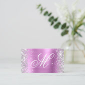 Silver Glitter Lavender Folie Fancy Monogrammen Visitekaartje (Staand voorkant)