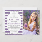 Silver Glitter Lavender Paars Baptisme Foto Kaart (Voorkant)