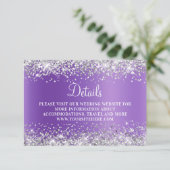 Silver Glitter Lavender Paars Weddenschap Details Informatiekaartje (Staand voorkant)