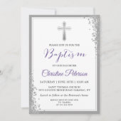 Silver Glitter Lavender Paarse Baptisme Uitnodigin Kaart (Voorkant)