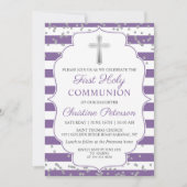 Silver Glitter Lavender Paarse Eerste Communie Kaart (Voorkant)