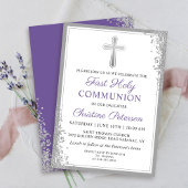 Silver Glitter Lavender Paarse Eerste Communie Kaart