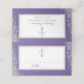 Silver Glitter Lavender Paarse Eerste Communie Plaatskaartje (Buitenkant ongevouwen)
