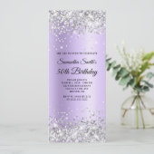 Silver Glitter Lavender Satin 50th Birthday Kaart (Staand voorkant)