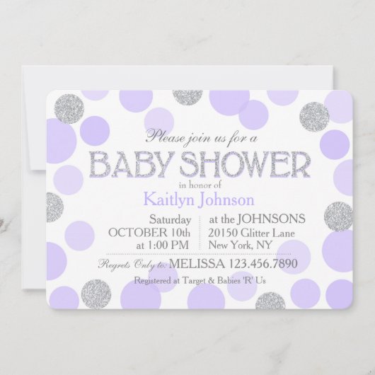 Silver Glitter Lavender Scattered Stippen Baby sho Kaart (Voorkant)