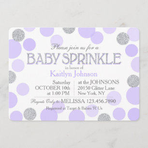 Silver Glitter Lavender Scattered Stippen Baby sho Kaart