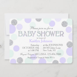 Silver Glitter Lavender Seafoam Stip Baby shower Kaart