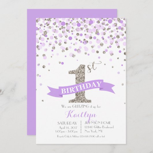 Silver Glitter Lavender Sprinkles Modern Birthday Kaart (Voorkant / Achterkant)