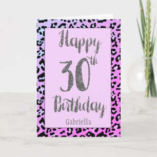 Silver Glitter Leopard Animal Print 30e verjaardag Kaart