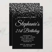Silver Glitter Leopard Border Black 21st Birthday Kaart (Voorkant / Achterkant)