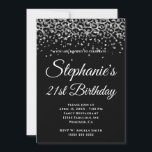 Silver Glitter Leopard Border Black 21st Birthday Kaart<br><div class="desc">Creëer je eigen stijlvolle 21ste of andere mijlpaalse feestdag voor haar. Bovenaan de uitnodiging staat een decoratieve faux zilveren glitter-lintkaart voor het afdrukken van de rand tegen een solide zwarte achtergrond. De luxe sparkles,  shine en glitter zullen worden gemaakt met artistieke elementen die als een foto afdrukken.</div>