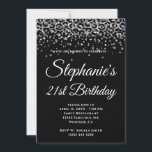 Silver Glitter Leopard Border Black 21st Birthday Kaart<br><div class="desc">Creëer je eigen stijlvolle 21ste of andere mijlpaalse feestdag voor haar. Bovenaan de uitnodiging staat een decoratieve faux zilveren glitter-lintkaart voor het afdrukken van de rand tegen een solide zwarte achtergrond. De luxe sparkles,  shine en glitter zullen worden gemaakt met artistieke elementen die als een foto afdrukken.</div>