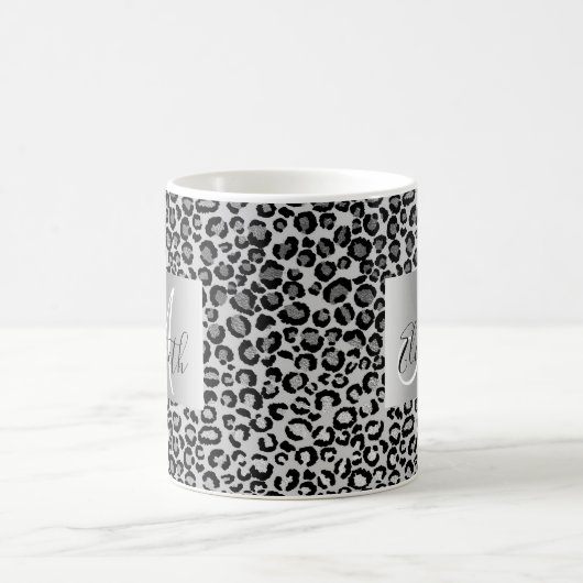 SIlver Glitter Leopard Monogram Fun Koffiemok (Center)