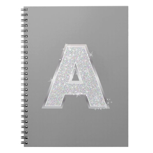 Silver Glitter Letter A Notitieboek (Voorkant)