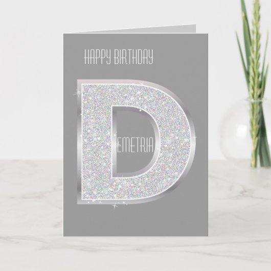 Silver Glitter Letter D Kaart (Voorkant)
