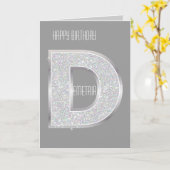 Silver Glitter Letter D Kaart (Gele Bloem)
