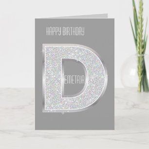 Silver Glitter Letter D Kaart