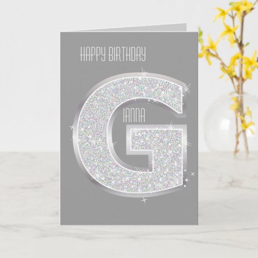 Silver Glitter Letter G Kaart (Gele Bloem)