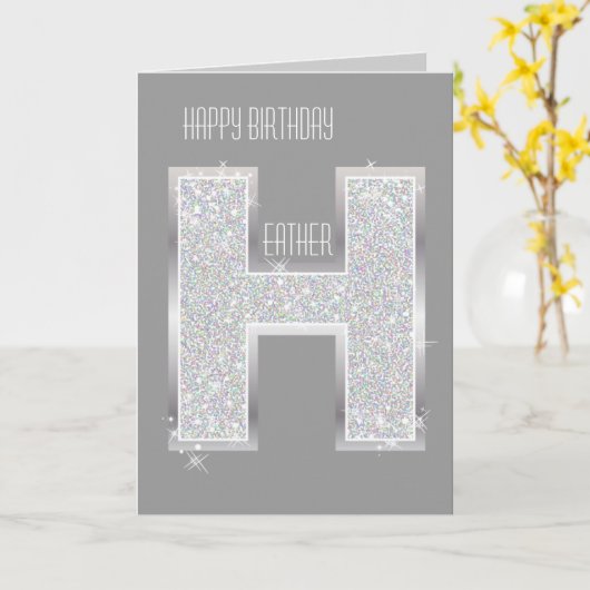 Silver Glitter Letter H Kaart (Gele Bloem)