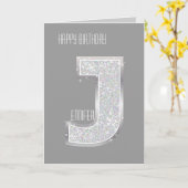 Silver Glitter Letter J Kaart (Gele Bloem)