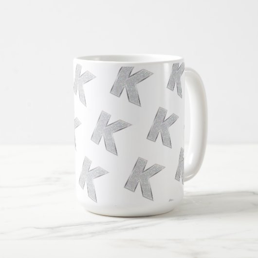 Silver Glitter letter K Koffiemok (Voorkant rechts)