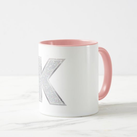 Silver Glitter letter K Mok (Voorkant rechts)