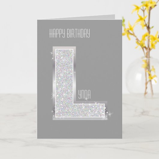 Silver Glitter Letter L Kaart (Gele Bloem)