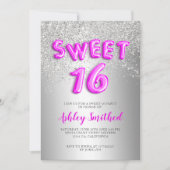 Silver glitter letters metallic roze zoete zestien kaart (Voorkant)