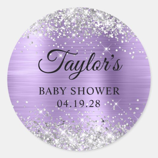 Silver Glitter Licht Paarse Folie Baby shower Ronde Sticker (Voorkant)