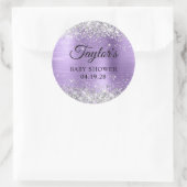 Silver Glitter Licht Paarse Folie Baby shower Ronde Sticker (Tas)