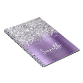 Silver Glitter Licht Paarse Glam Script Naam Notitieboek (Rechterzijde)