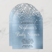 Silver Glitter Lichtblauw Baby shower Kaart (Voorkant / Achterkant)