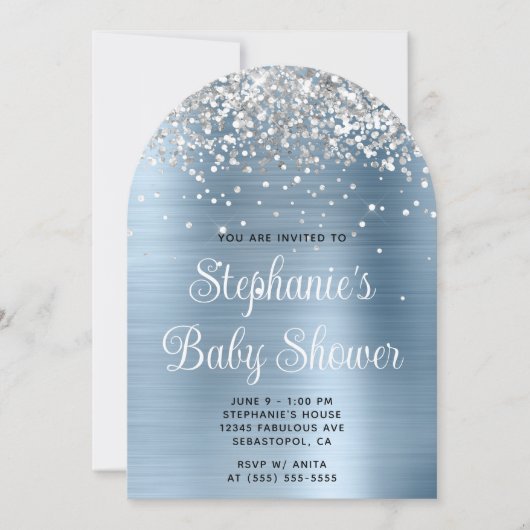Silver Glitter Lichtblauw Baby shower Kaart (Voorkant)
