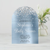 Silver Glitter Lichtblauw Baby shower Kaart (Staand voorkant)