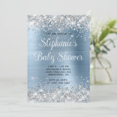 Silver Glitter Lichtblauw Baby shower Kaart (Staand voorkant)