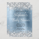 Silver Glitter Lichtblauw Baby shower Kaart (Voorkant / Achterkant)