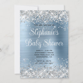 Silver Glitter Lichtblauw Baby shower Kaart