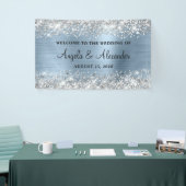 Silver Glitter Lichtblauw Folie Bruiloft Welkom Spandoek (Beurs)
